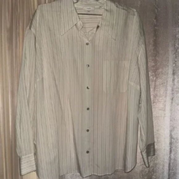 Vince Dress Shirt Pin Stripe Button Down Men’s Bone Color Off White Ivory NWT - Picture 1 of 5